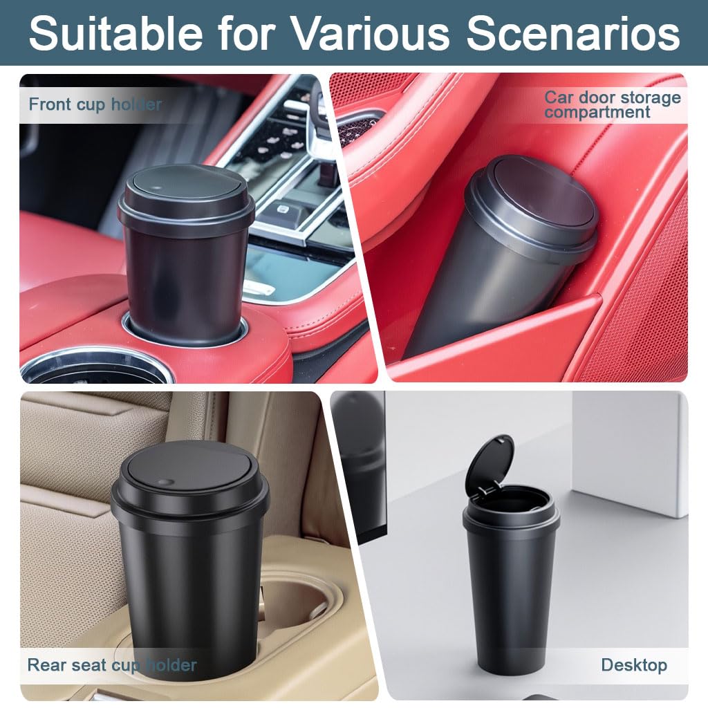 STHIRA Car Mini Dustbin for Cup Holders with Pop Up Lid and ABS Build 6.7x16.7cm | Odor Proof