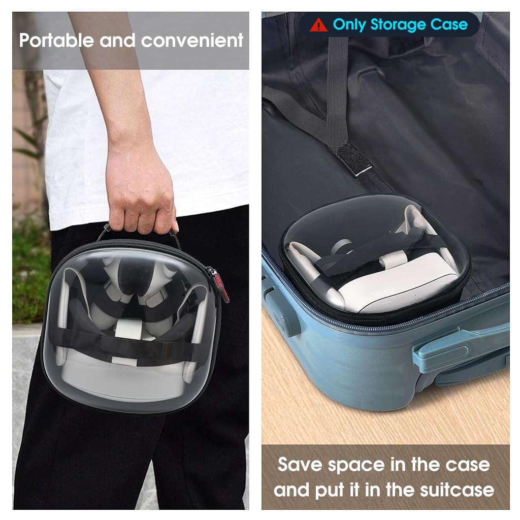 ZORBES Travel Case for Meta Quest 3S with Transparent Hard Cover and Built In Headset Band 23x12x23cm