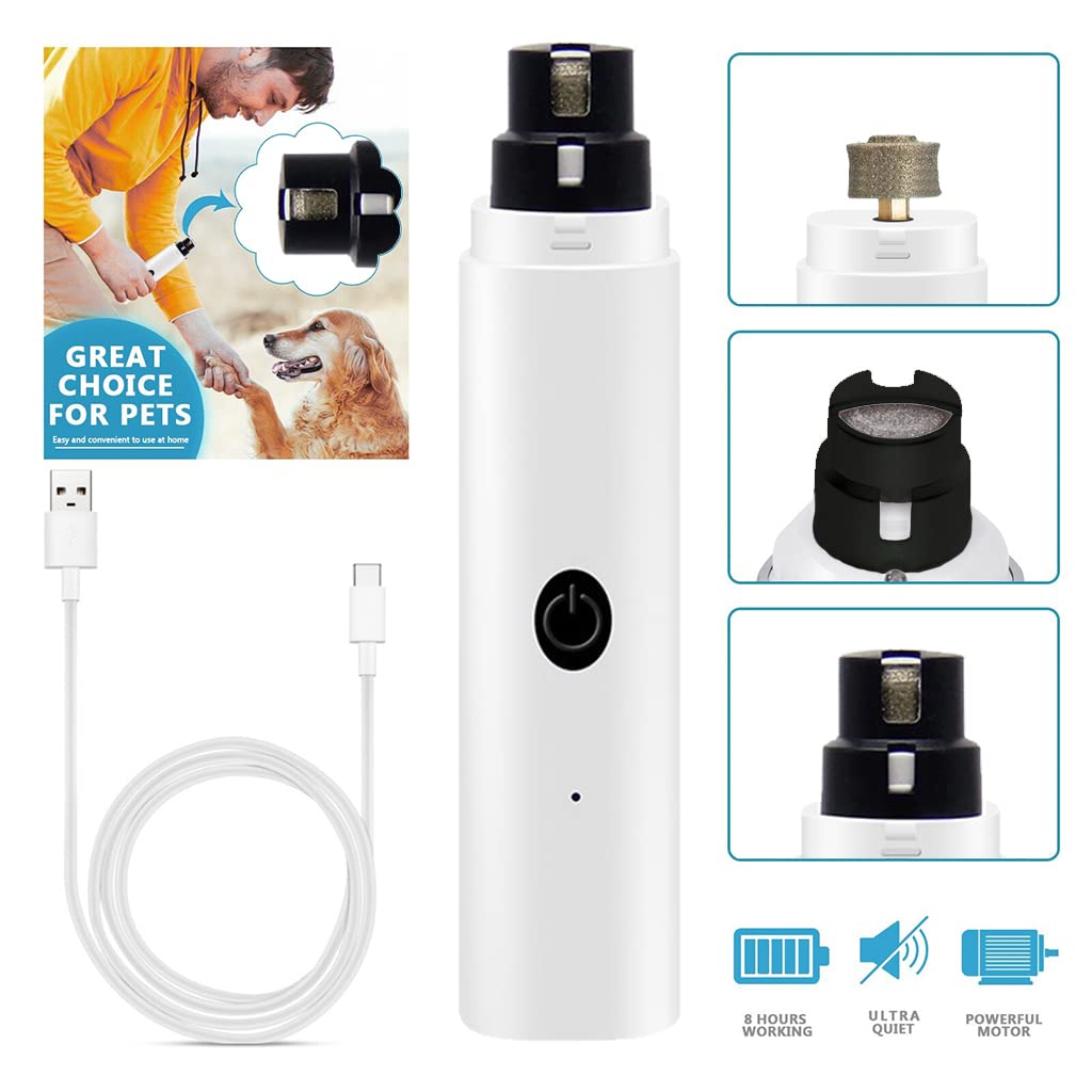 Qpets Electric Dog Nail Trimmer with LED Light and 2 Speeds featuring 7000 RPM Motor | USB Rechargeable Pet Nail Grinder for Dogs and Cats
