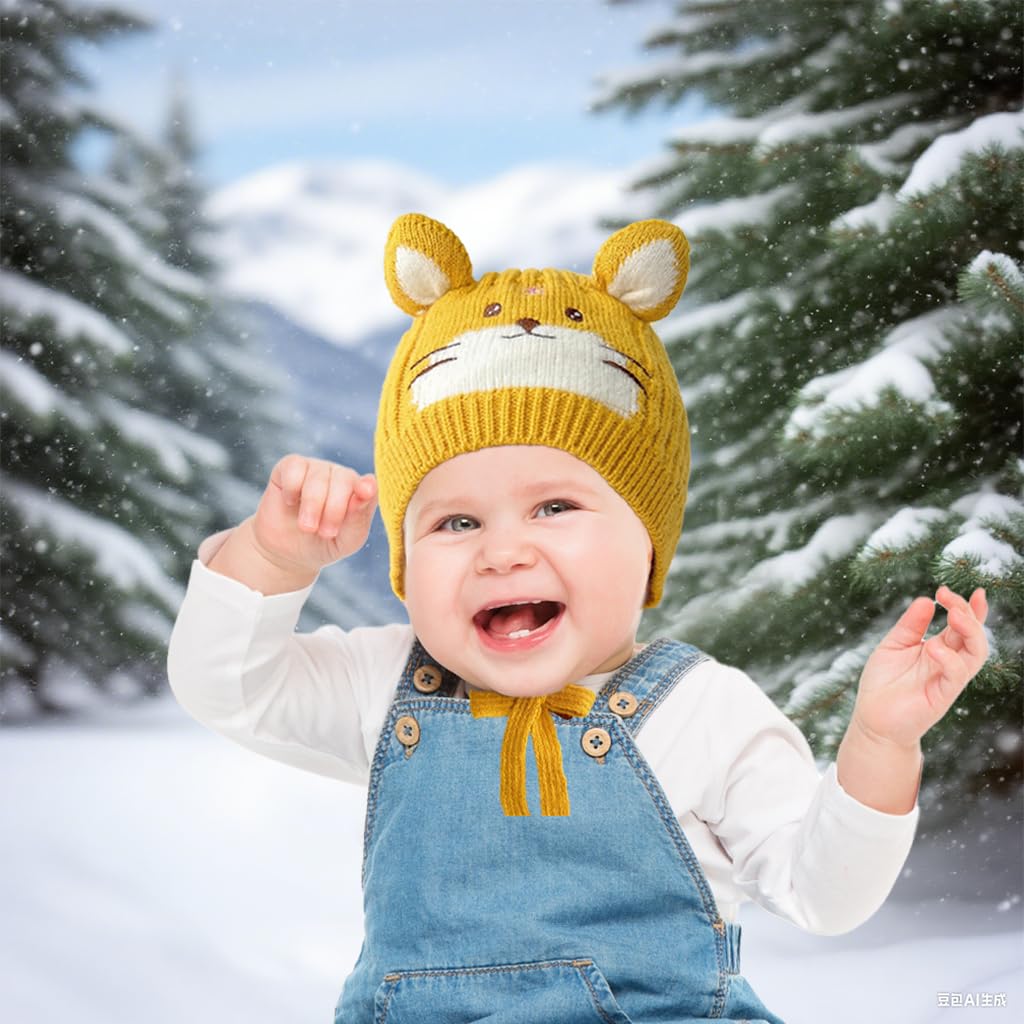 Zibuyu Baby Beanie Hat for 3–18 Months with 48 cm Fit featuring Cute Tiger Design | Yellow Cotton Knit