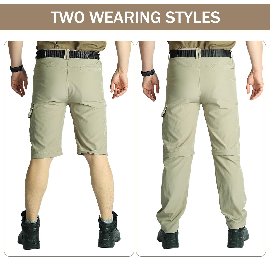Proberos Men's Hiking Pants for Trekking and Travel with Zip Off Design in Khaki | Quick Dry Multi Pocket Outdoor Trousers