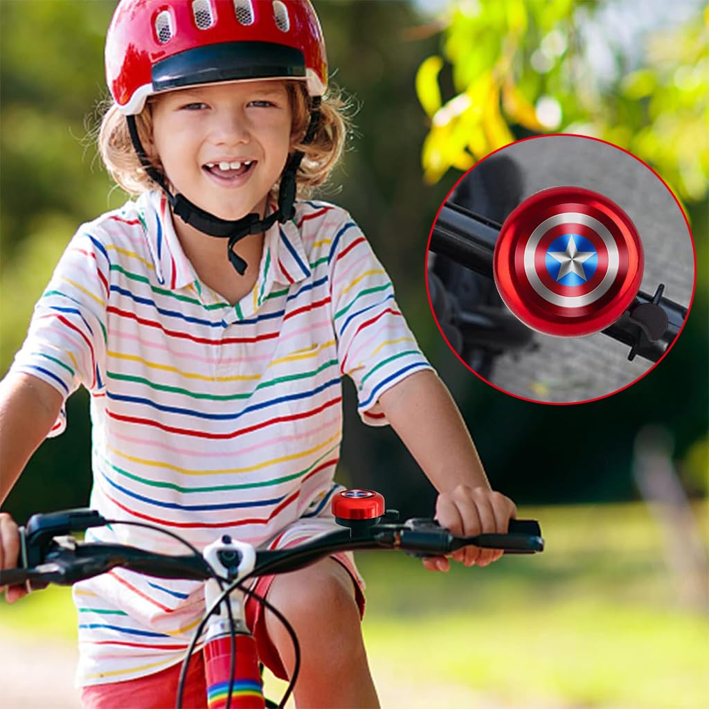 Proberos Kids Bike Bell with Clear Ring and Aluminum Alloy Cover for Boys and Girls | Fun Red Shield Design
