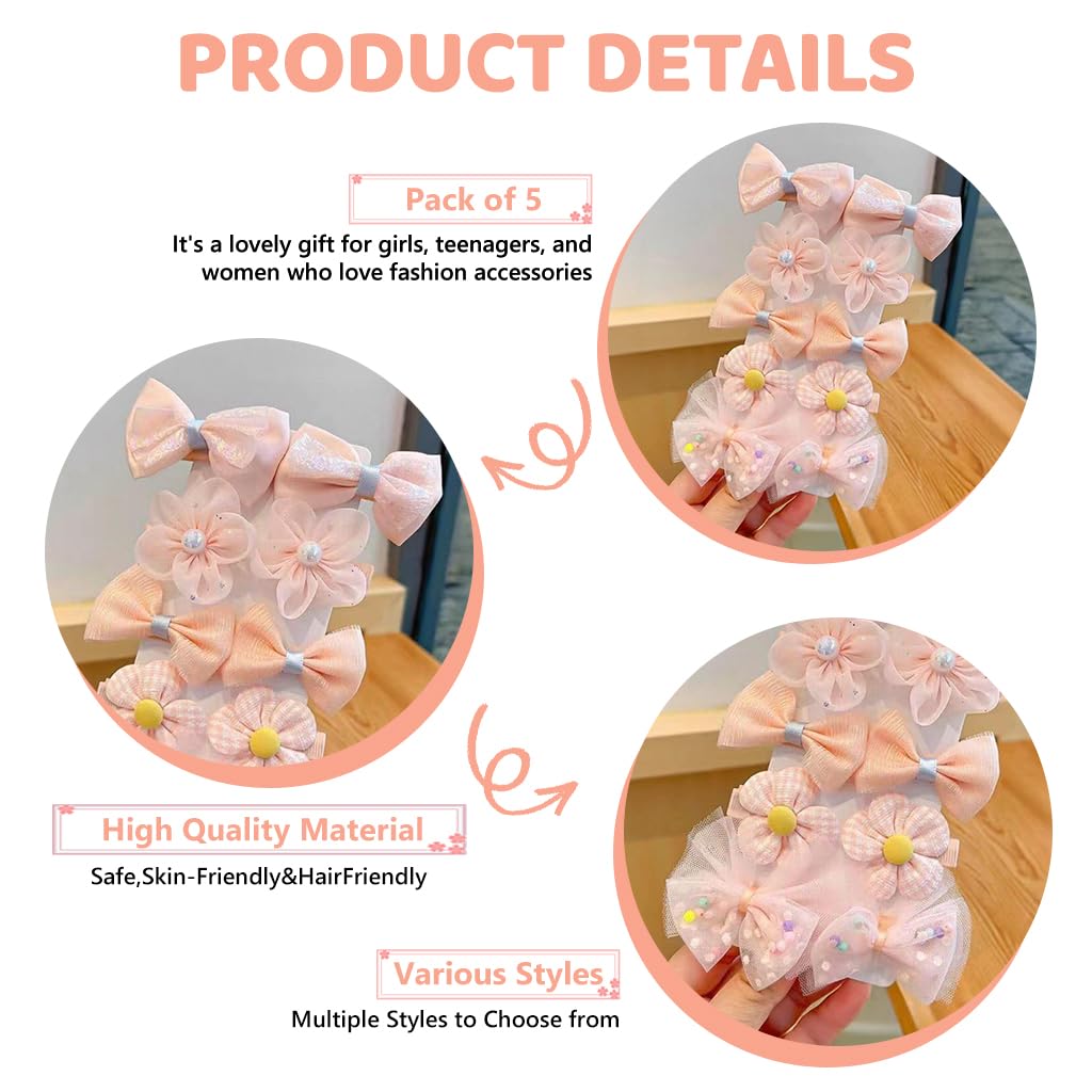 ZIBUYU Hair Clips for Girls featuring 10 Bow and Flower Designs with Secure Hold | Pink Polymer Clay Accessories for Kids