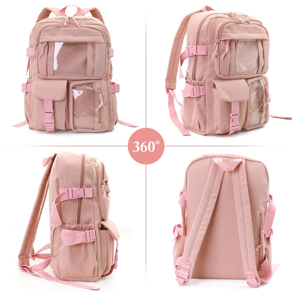 Zibuyu School Girls Travel Backpack with Multi Pocket Storage 30x40cm Pink Nylon | Waterproof