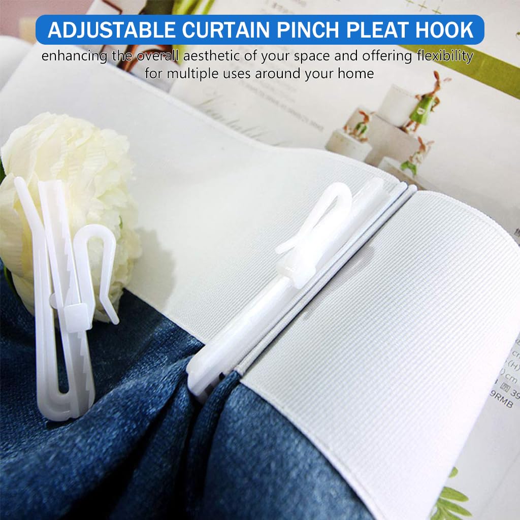 HASTHIP Curtain Pinch Pleat Hooks for Drapes and Shower Curtains with 85mm Adjustable Anti Slip Ratchet Design | Set of 20