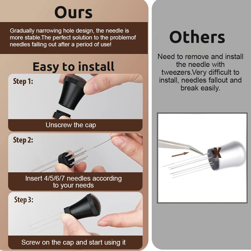 Supvox Espresso Coffee Stirrer for Uniform Grounds with 17 Stainless Needles & Ergonomic Handle | Precise Barista Distribution Tool