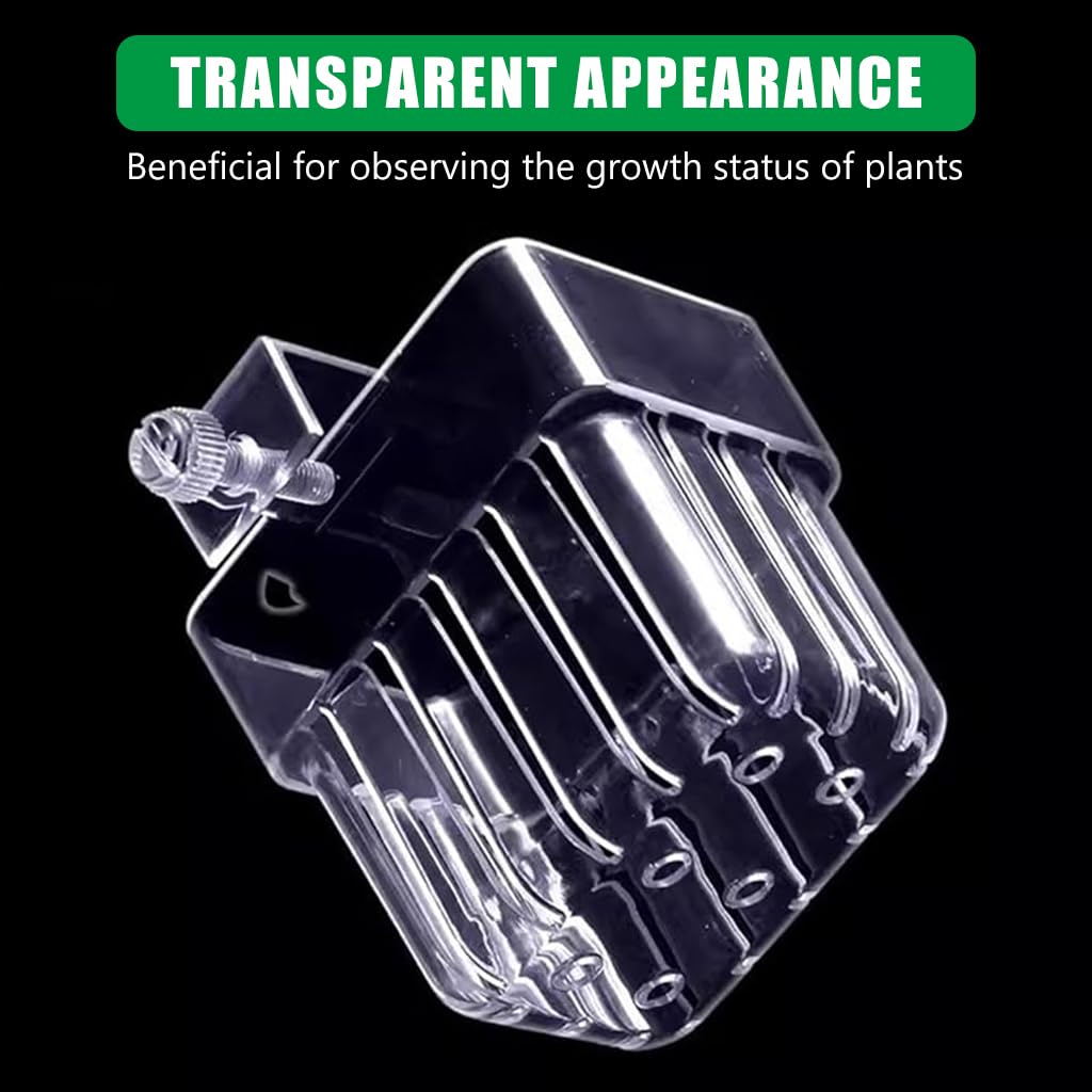 Qpets Aquarium Plant Holder for Fish Tanks featuring Screw Fixed Mount and Draining Holes 8×8×5.7 cm | Clear Acrylic Basket for Freshwater and Saltwater Aquariums