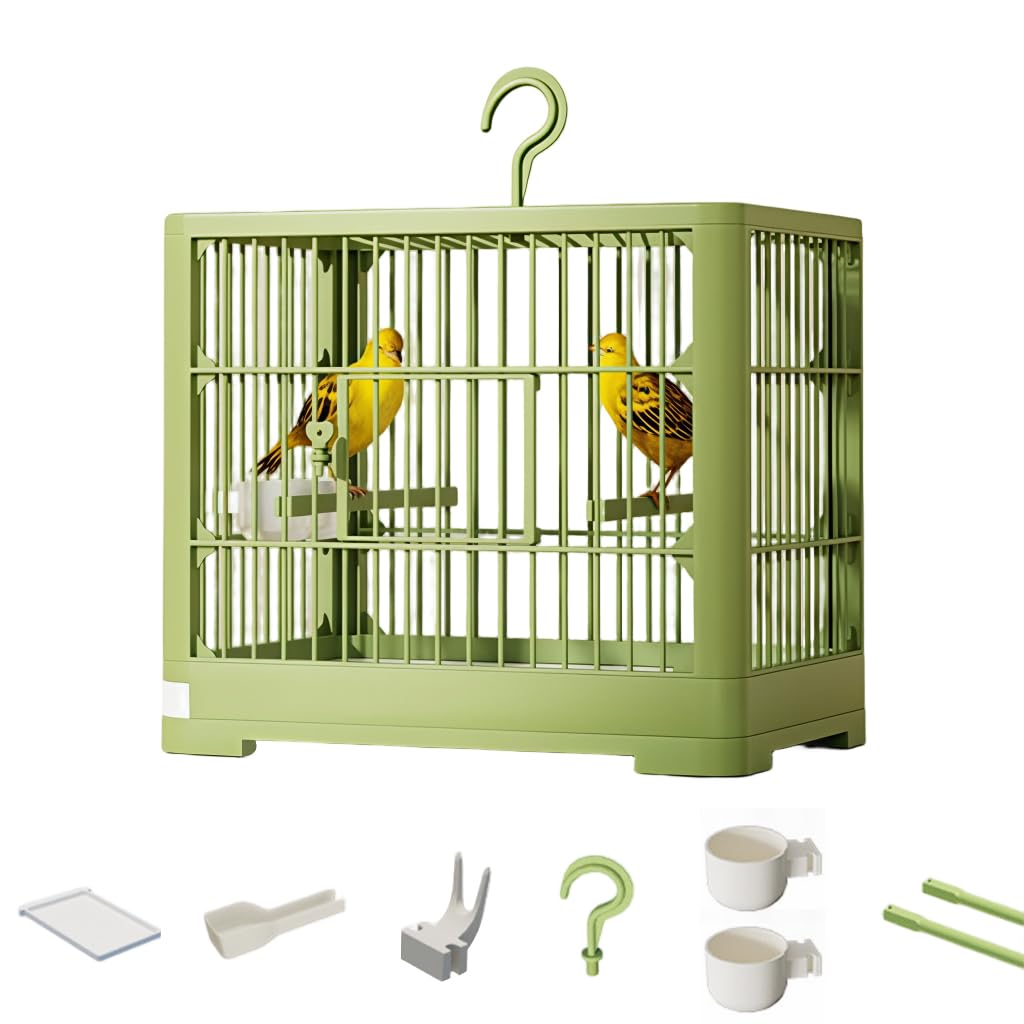 Qpets Foldable Travel Bird Cage for Small Birds with Perch Food Tray and Water Cup | Portable Quick Setup Carrier