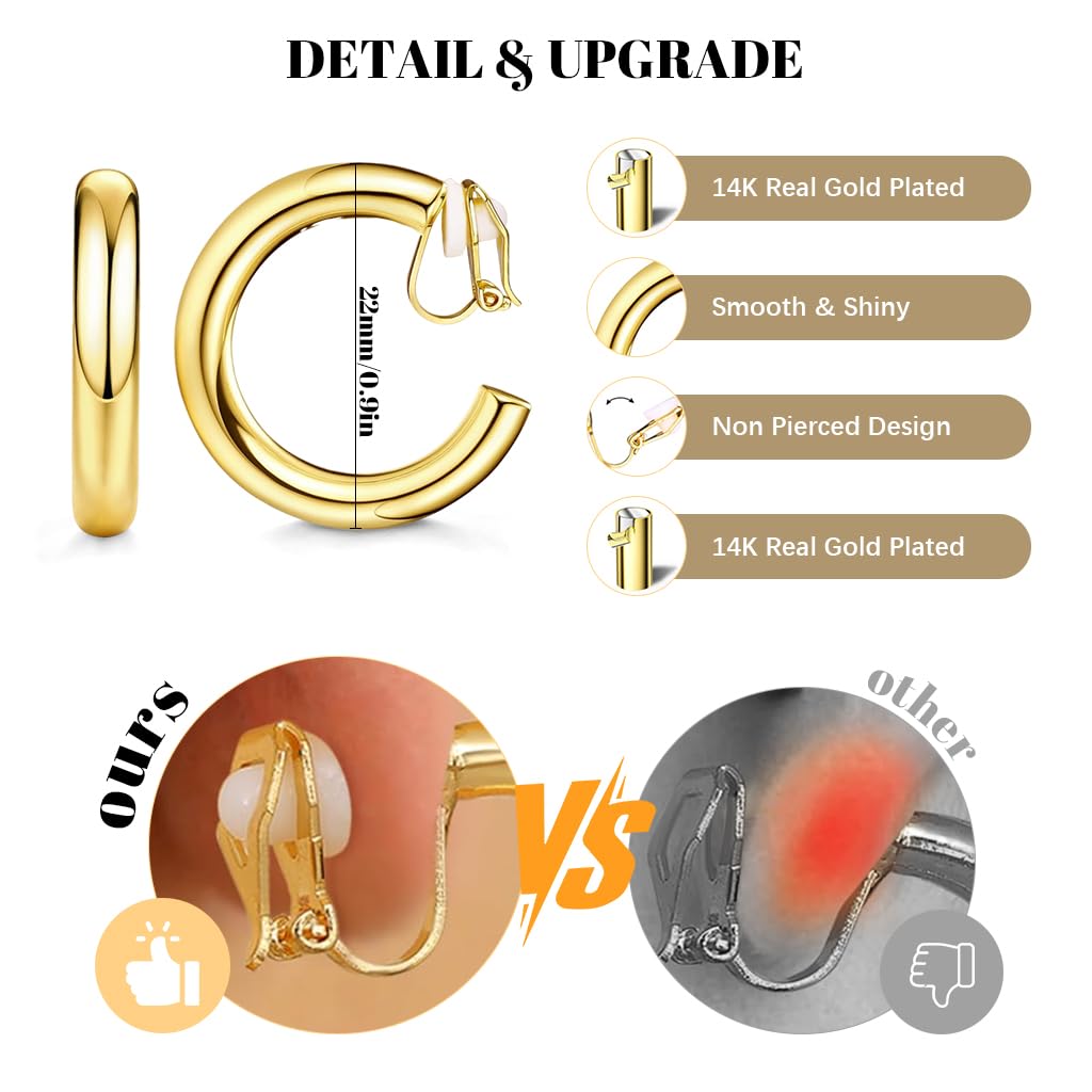 SANNIDHI Clip-on Earrings for Women featuring 3 Pairs Golden Alloy Loops | Non-Pierce Design
