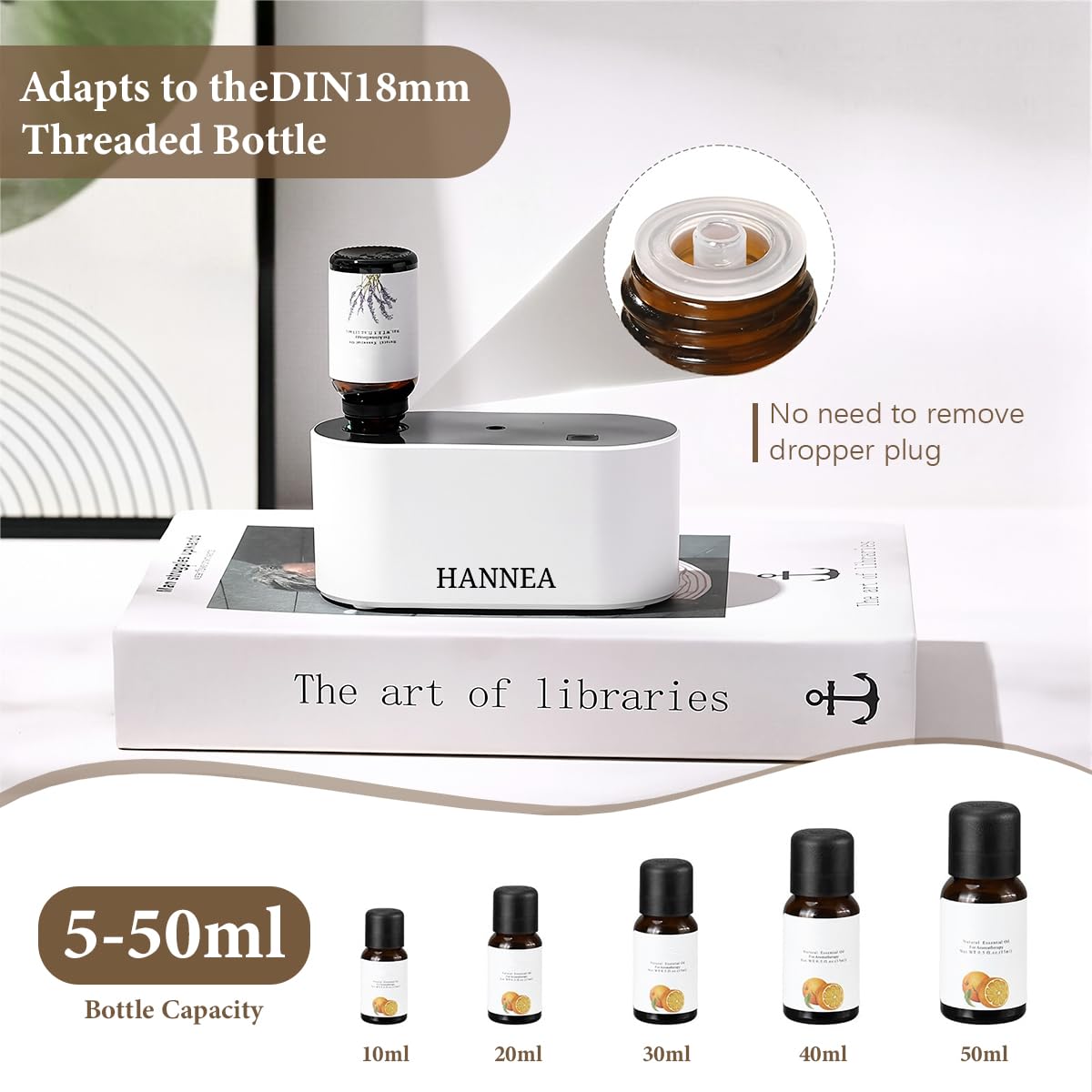 HANNEA Waterless Oil Diffuser for Home with 2000mAh Battery and Smart Timed Modes | USB Rechargeable Aromatherapy