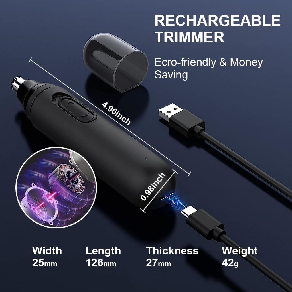 HANNEA Electric Nose Hair Trimmer for Men with 8000 RPM Motor and 360° Rotating Blade | USB Rechargeable IPX5 Waterproof Design