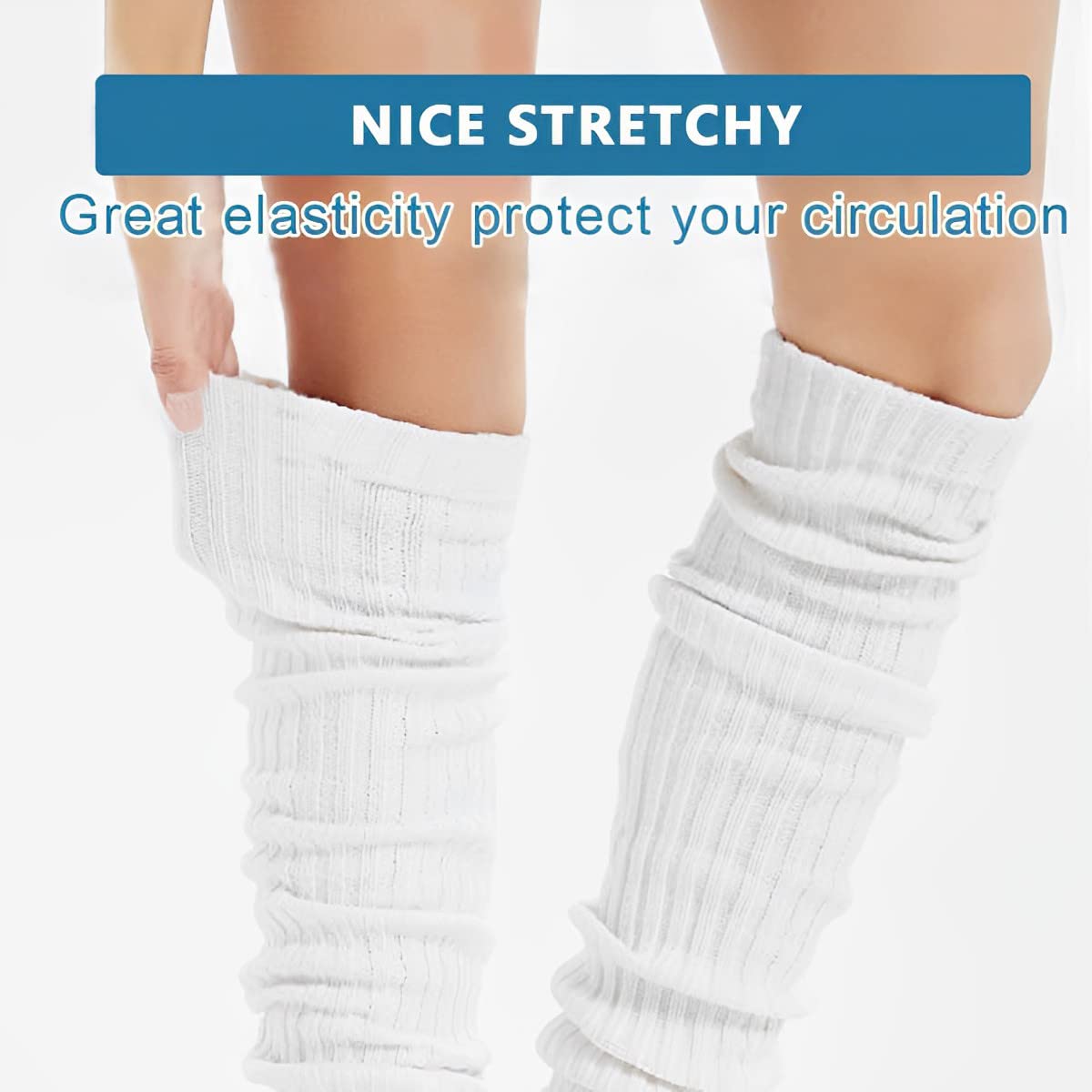 GUSTAVE® Cream White Knit Leg Warmers for Women and Girls,Calf Cuffs Stocking 80s Fall Winter Boot Socks for Party,Sports and Yoga