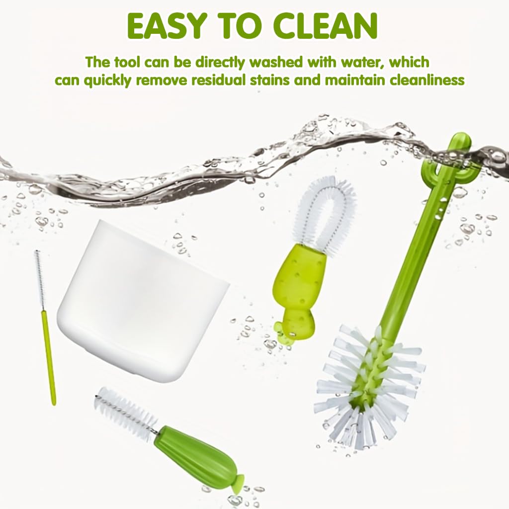 SNOWIE SOFT Bottle Cleaner Brush Set for Drinkware and Jars with Cactus Design | 4Pcs Nylon Bristles and Storage Holder