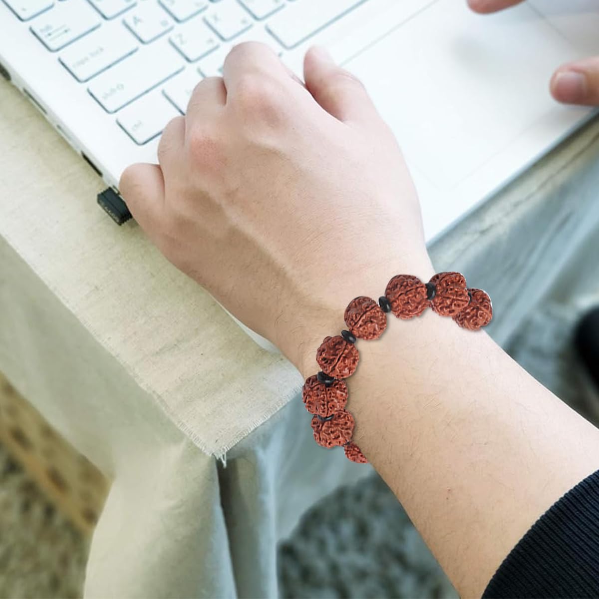 Venzina Rudraksha Bracelet for Meditation and Yoga with 18mm 5 Mukhi Beads | Spiritual Gift