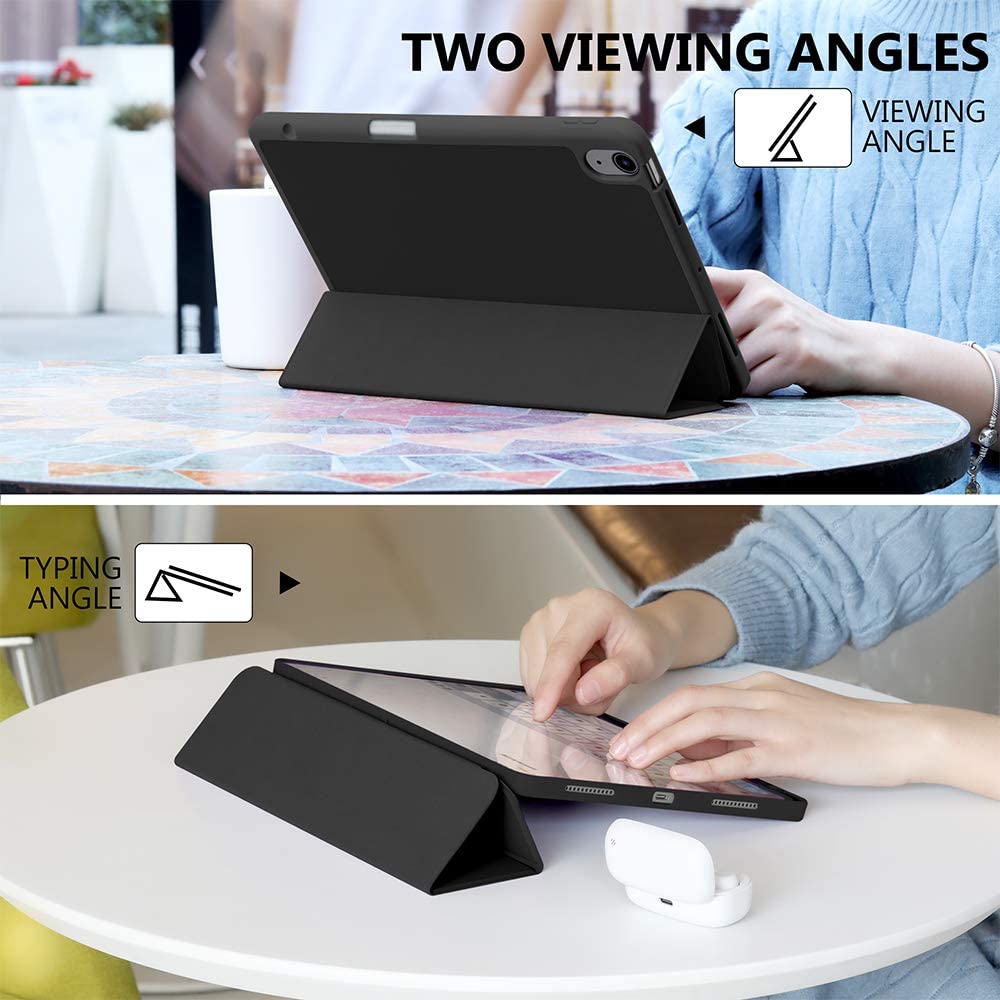 ZORBES iPad Air 4th Generation Case for 10.9 Inch with Trifold Stand and Pencil Holder | Black TPU Cover