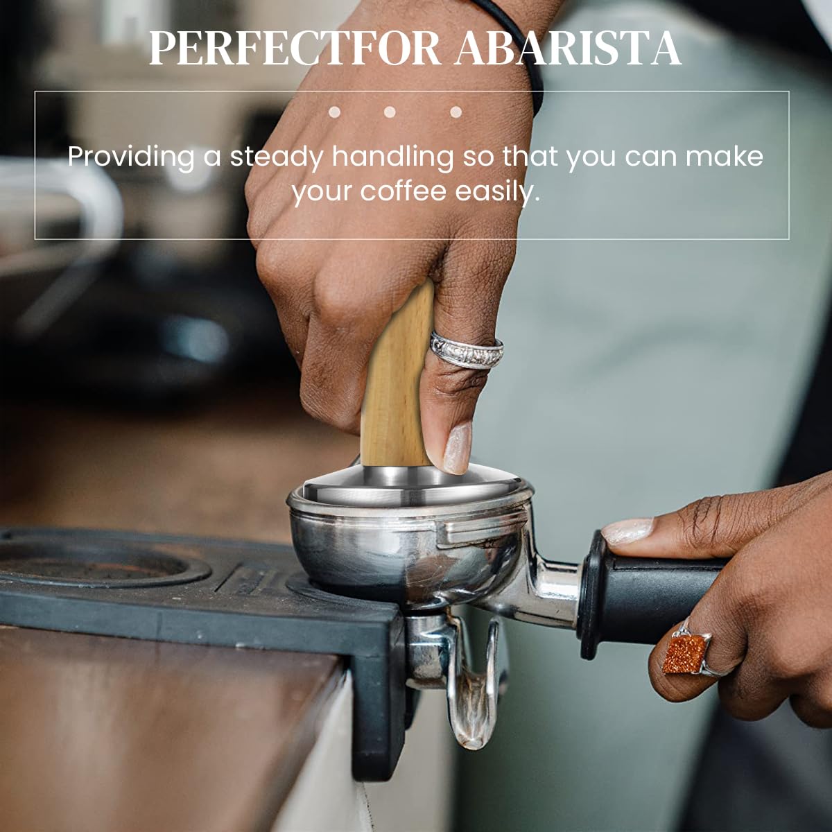 Supvox Espresso Tamper for Barista Coffee with 51mm Metal Base and Ergonomic Wooden Handle