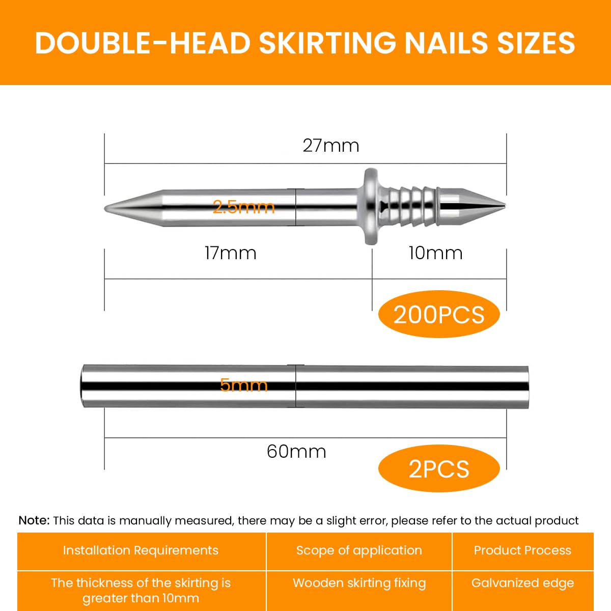 Serplex® 200Pcs Traceless Nails for Wooden Border Invisible Double-Headed Nails Threaded Screw Nails for Wooden Border Installation Home Improvement