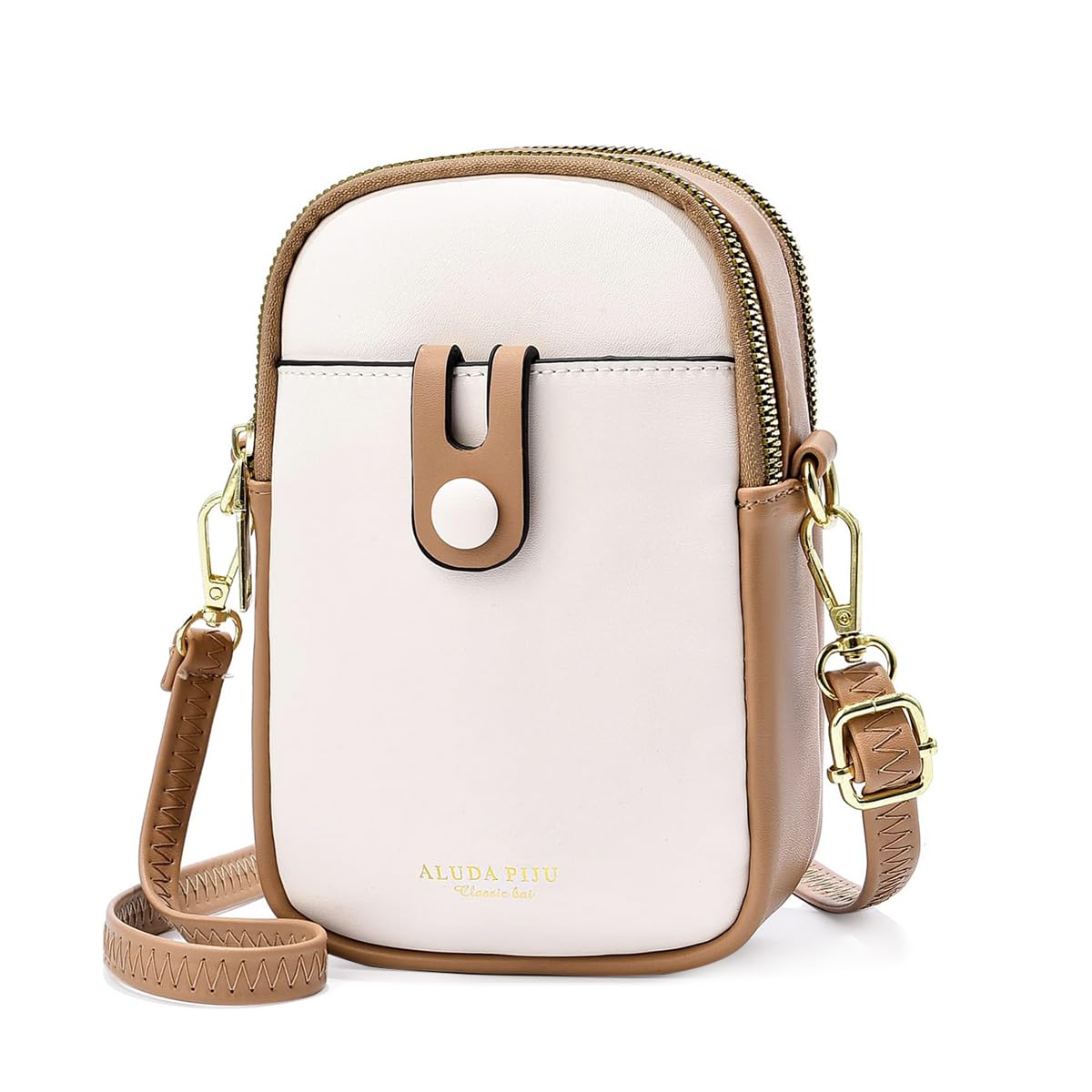 PALAY Mini Phone Bag for Women with Two Zippered Pouches and 12x6.5x20cm Compact Design | PU Contrast Color Crossbody Sling