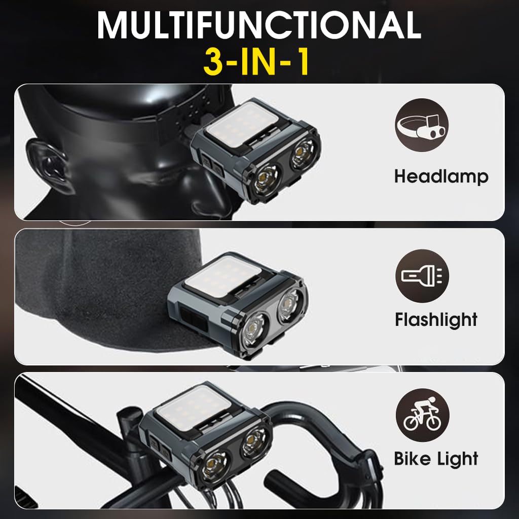 ELEPHANTBOAT USB Rechargeable Headlamp for Hiking and Camping with Motion Sensor | 1500mAh Battery and Dual Light Source