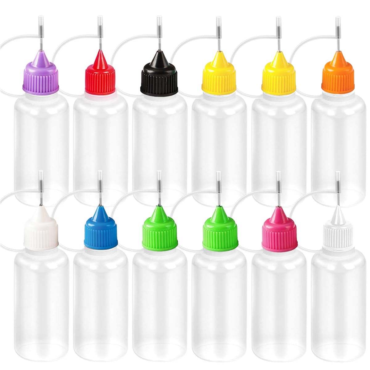 HASTHIP® 12Pcs Precision Tip Applicator Bottles Capped Precision Tip Applicator Bottles, 30ml Squeezable Plastic Applicator Bottles Glue Applicator Tips Paint Applicator Bottles for DIY Crafting