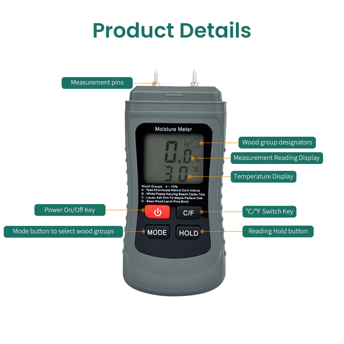 Serplex Wood Moisture Meter for Firewood and Lumber featuring Two Pin LCD Display | 0–99.9% Range