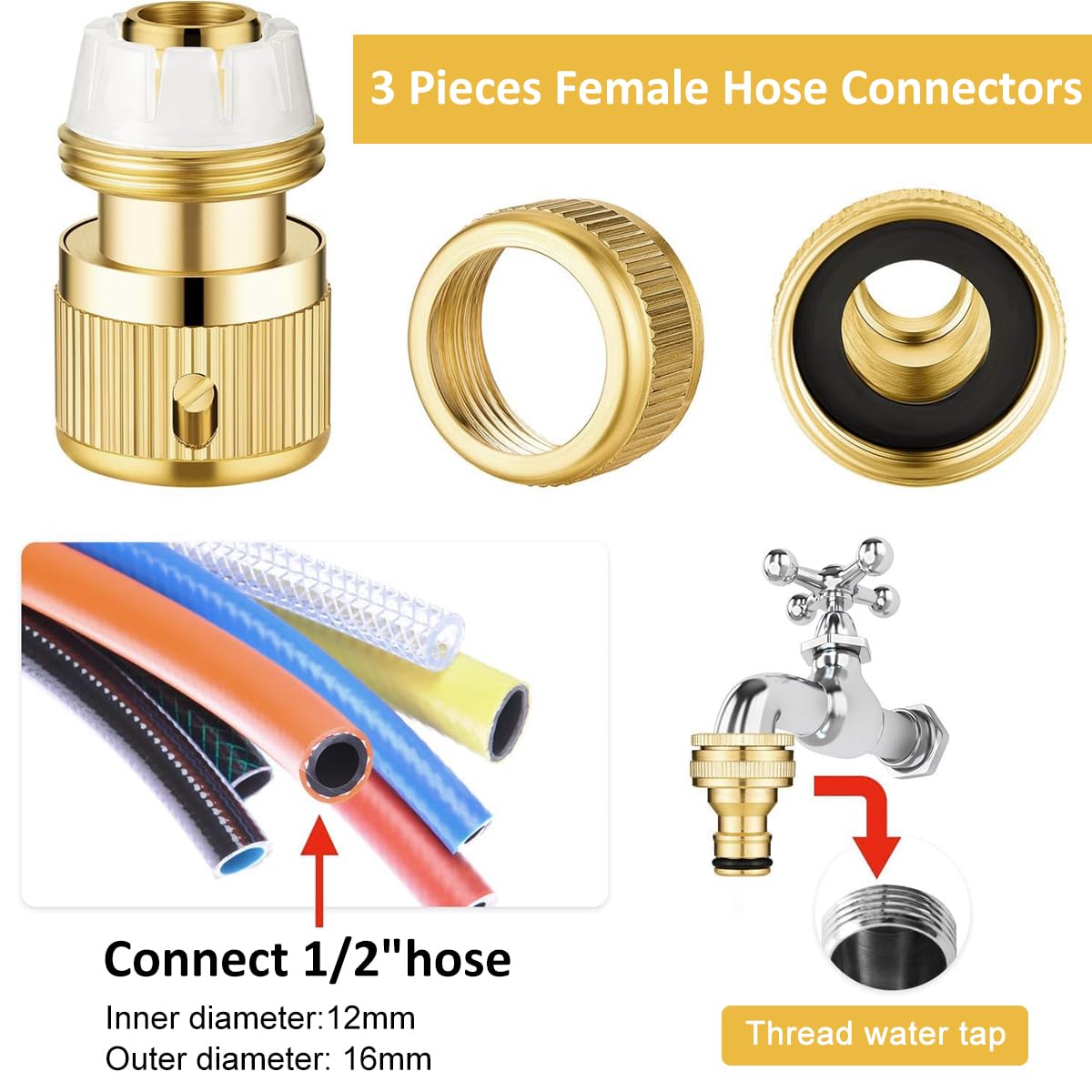 HASTHIP Water Hose Quick Connect for Garden Use featuring Leak-Proof Brass 1/2 in Fittings