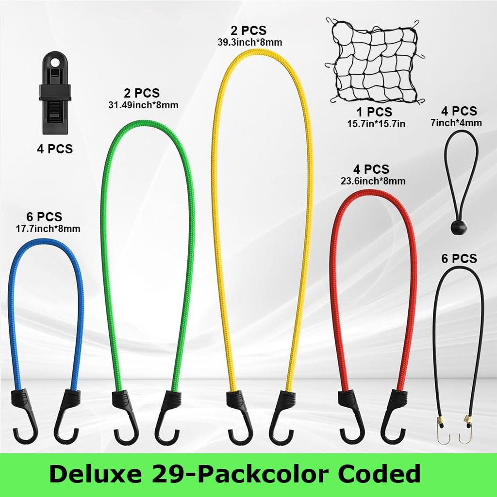 STHIRA® 29Pcs Rubber Cord High Elastic Rubber Cord with Hooks Rope Luggage Elastic Rope Flexible Motorcycle Luggage Cords with 4 Sizes Elastic Rope with Dual Head Hook