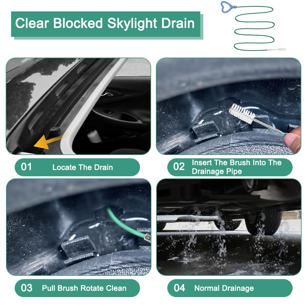 STHIRA Pipe Cleaning Brush for Car Drainage Ports featuring 9.8 ft Flexible Hose & Nylon Bristles