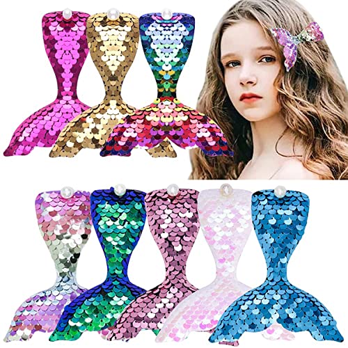 PALAY® 8pcs Mermaid Hair Clip for Girls, Mermaid Sequin Hairpins with Pearl Hair Accessories for Women Girls Styling Tools Party