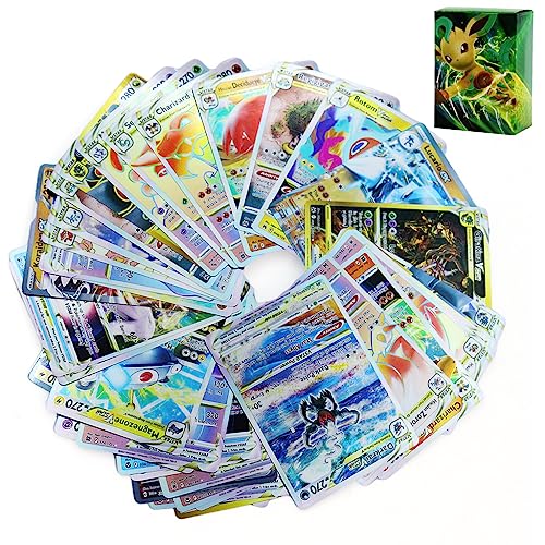 PATPAT® Poke-mon Cards 100 Pcs Rainbow Poke-mon Cards Foil Game Card 85 VSTAR+New 15EX Color Foil Cards and Common/Rare Mystery Cards with Box, Poke-mon Toys Gifts for Boys Poke-mon Fans Unofficial