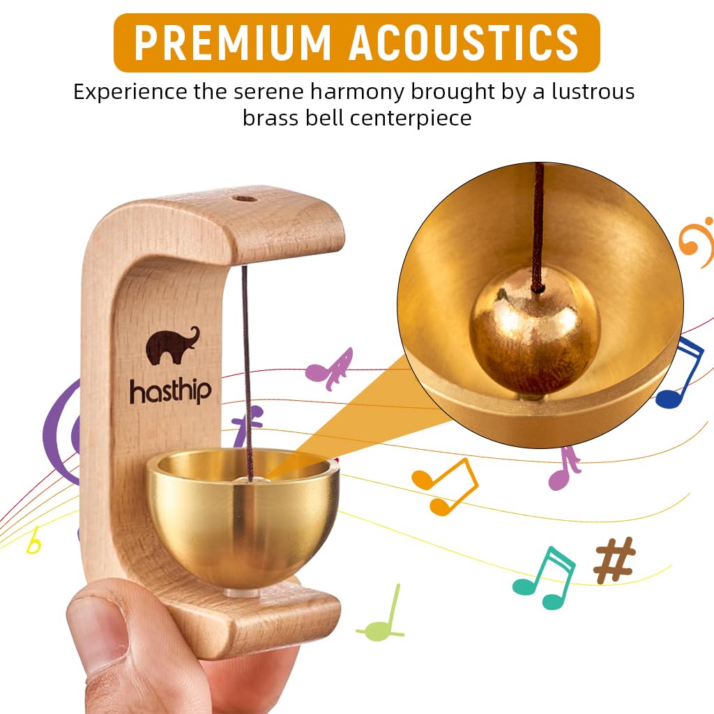 HASTHIP Door Chime for Home and Shop with Magnetic Mount and Beech Wood Base | Brass Bell