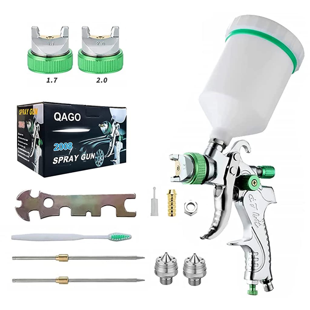 Supvox® Paint Spray Gun Set For Painting Machine, Spray Paint Gun With 3 Nozzles 1.4/1.7/2Mm And 600Cc Cups, Adjustable Spray Gun For Car Primer, Furniture Finish, Leather Finish, Green