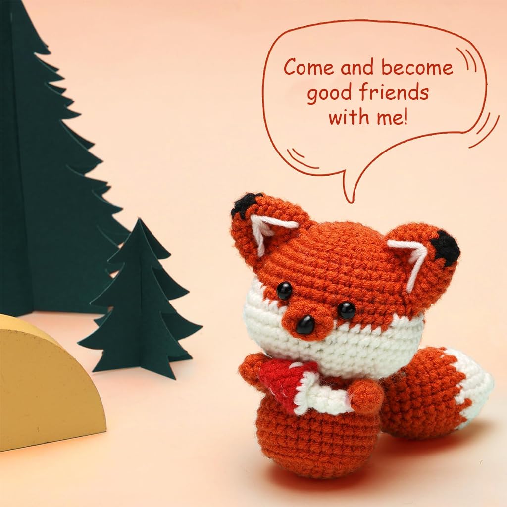 ZIBUYU Crochet Kit for Beginners with Hooks Yarn and Step-by-Step Video Tutorials | DIY Fox Craft for Adults