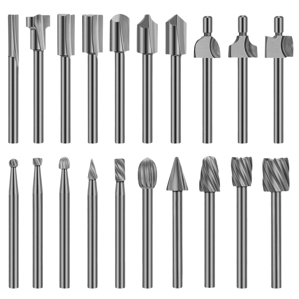 Serplex Router Bits Set for DIY Woodworking with 20pcs 1/8 in Shank Titanium Coating | Fits Most Rotary Tools