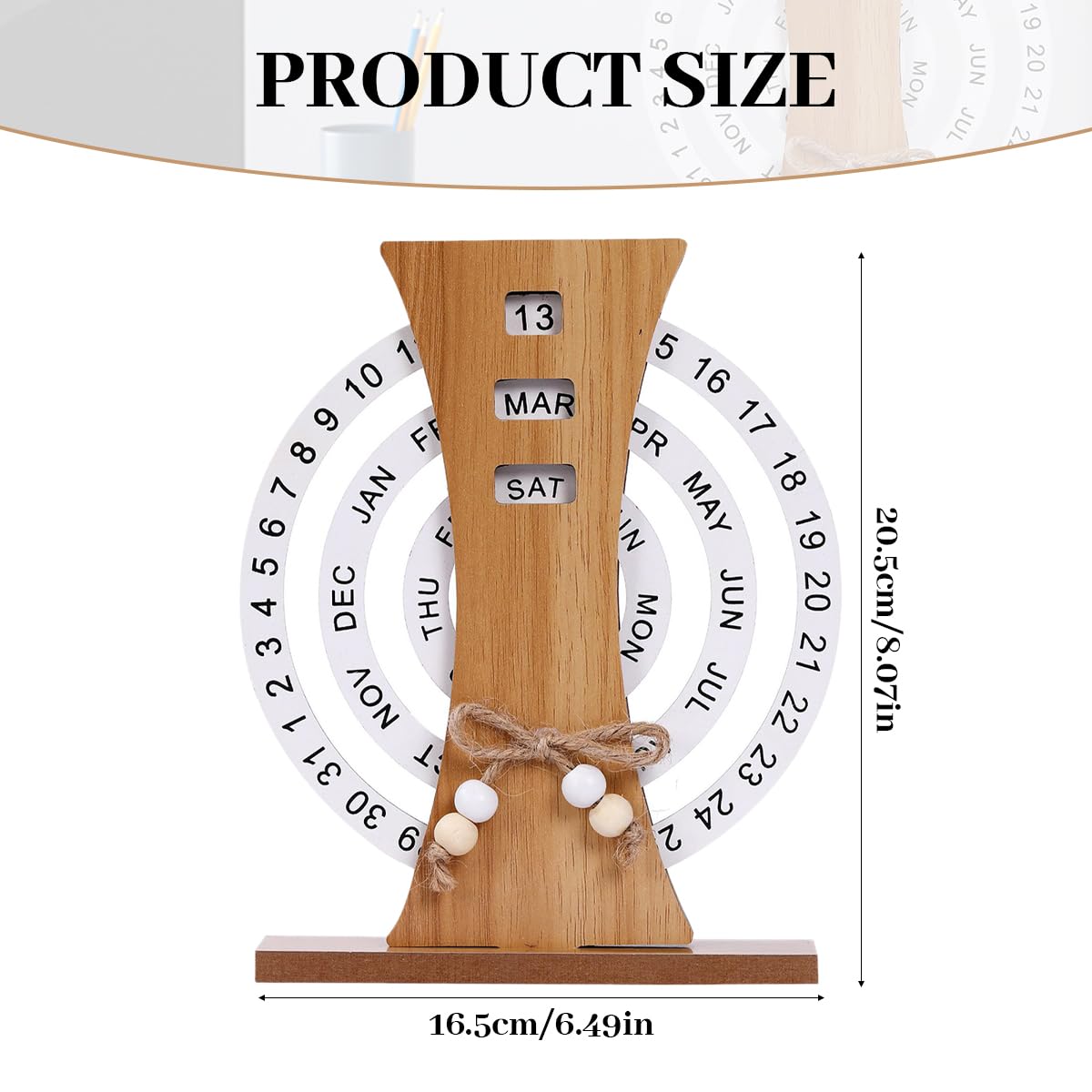 OFIFO Wooden Perpetual Calendar for Desk with Rotating Ferris Wheel Design | Rustic Home Decor