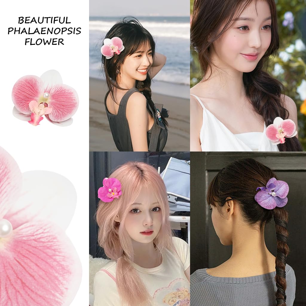 Venzina Flower Hair Clips for Women featuring Butterfly Orchid Design and Pearl Claws | 9PCS Set