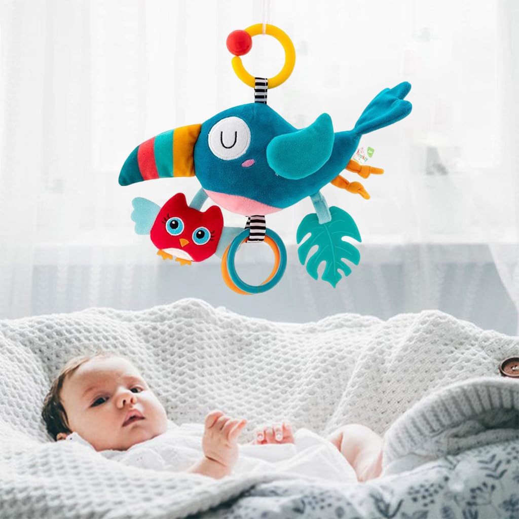 PATPAT® Cute Cradle Hanging Toy for Baby Stroller Hanging Toy Sensory Toy Crib Hanging Toy Soft Stuff Toy Woodpecker Toy Teether Toy Rattle Toy for Toddlers Shower Gift for Baby (Blue)