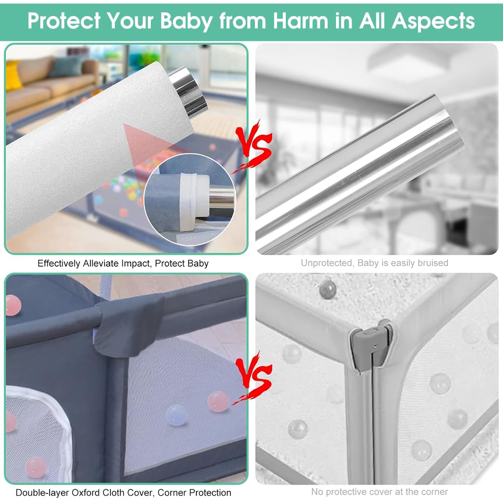 SNOWIE SOFT Baby Ball Pit for DIY Play Area with Zipping Door and Metal Frame 51 x 51 in