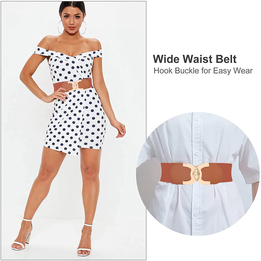 Venzina Waist Belt for Women featuring Interlocking Gold Buckle and 68 cm Elastic Fit | Brown