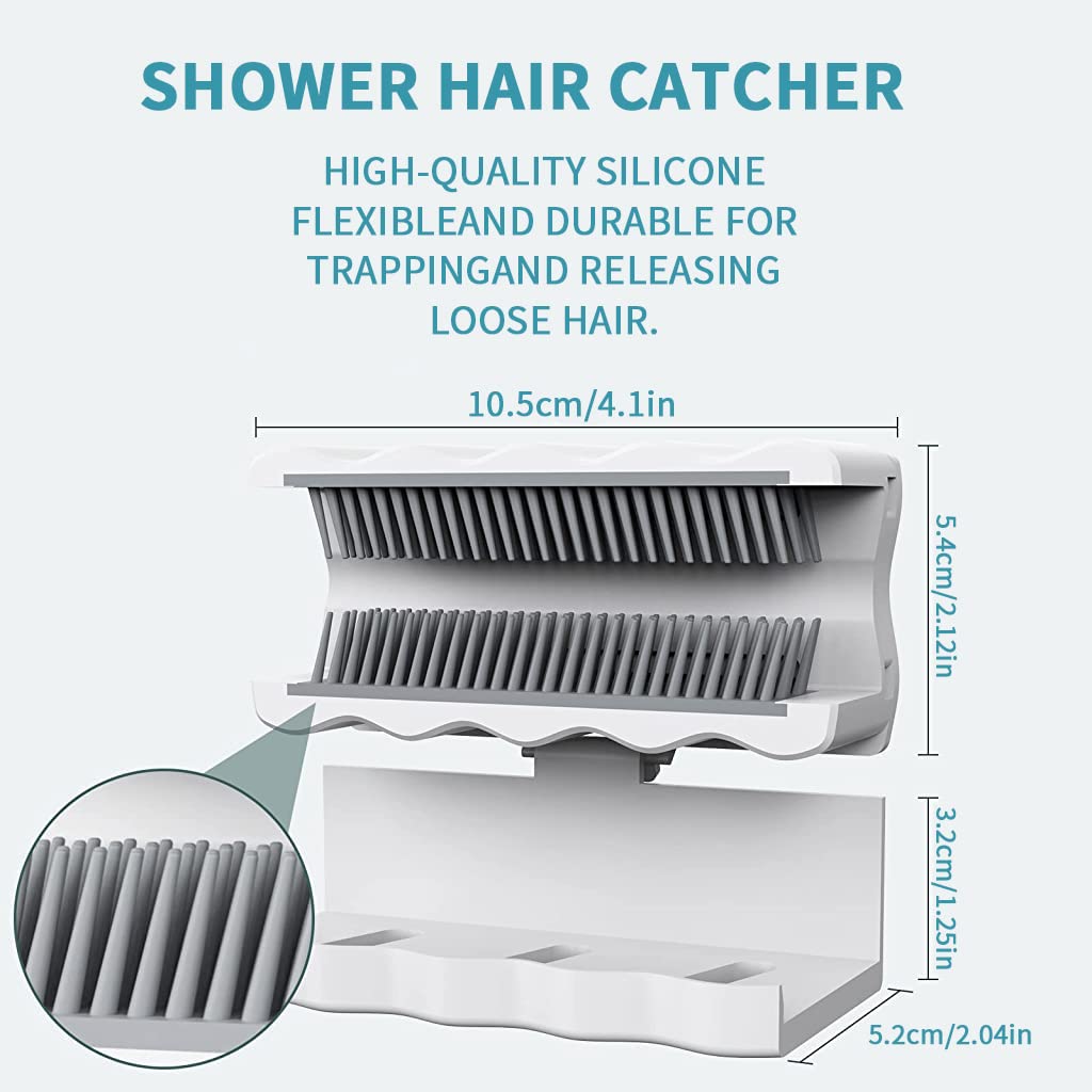 ELEPHANTBOAT Shower Hair Catcher for Bathroom Wall with Silicone Bristles | Reusable Drain Hair Trap