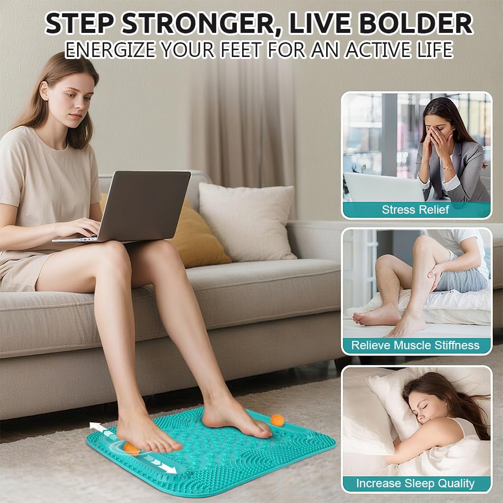 HANNEA Foot Massager for Pain Relief with Dual Roller Balls and 5 Zones 16x19 in TPR Mat | Green