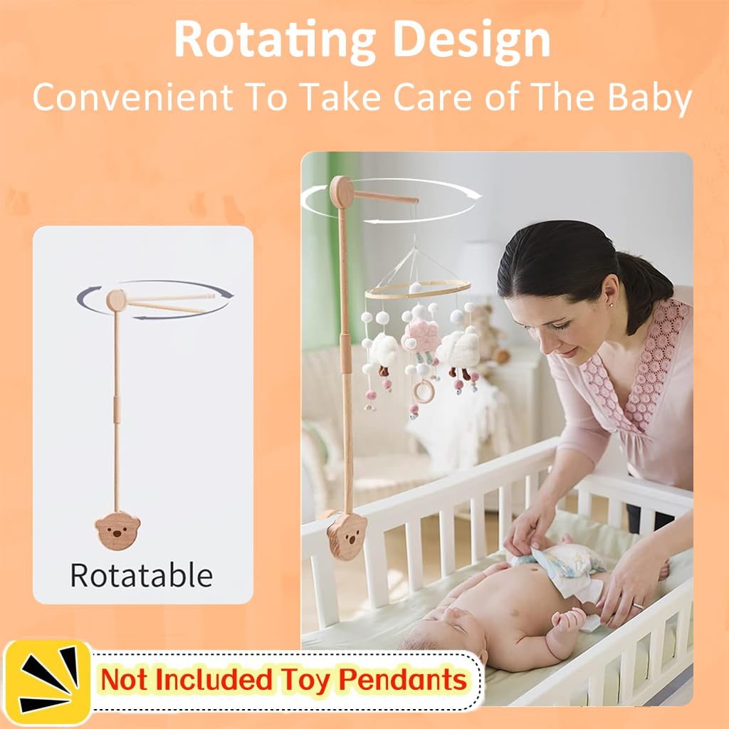 SNOWIE SOFT baby crib mobile arm with 360° rotatable design and screw mount | wooden 32.8 in holder for hanging toys
