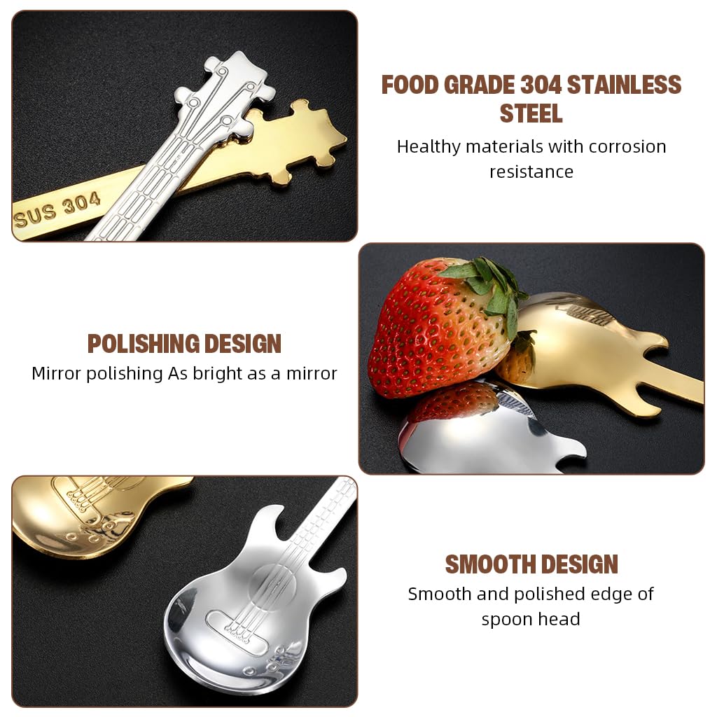 Supvox Coffee Spoons for Coffee and Tea with 4.7 in Guitar Shape 304 Stainless Steel | Pack of 3
