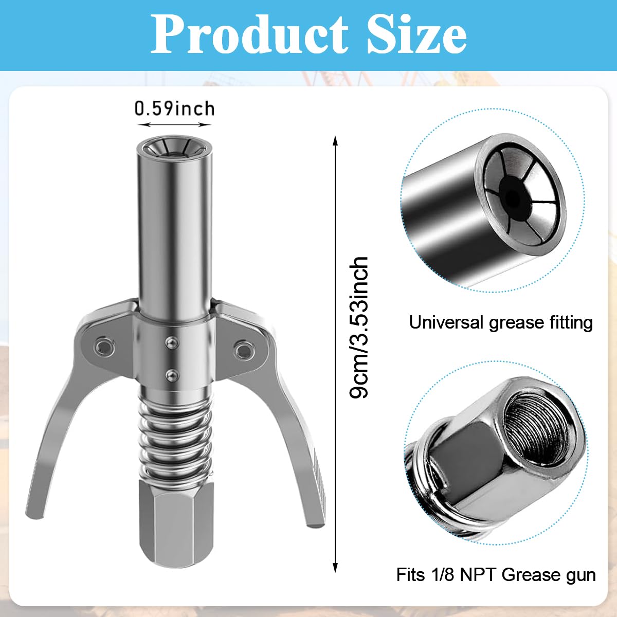 STHIRA® Grease Gun Coupler, 6 Jaws Metal Dual Handle Grease Coupler Secure Locking Zerk Fittings Coupler 10000 PSI Quick Release Metal Grease Gun Coupler for All Grease Gun 1/8