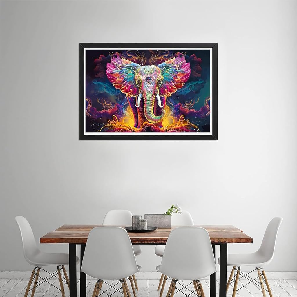 HASTHIP® DIY 5D Diamond Painting Kit, Full Drill Diamond Art Painting Kit with Tools and Accessories, Wall Decor Colorful Elephant 5D Diamond Painting Kit for Adults Beginners, 15.8 * 11.8 inch