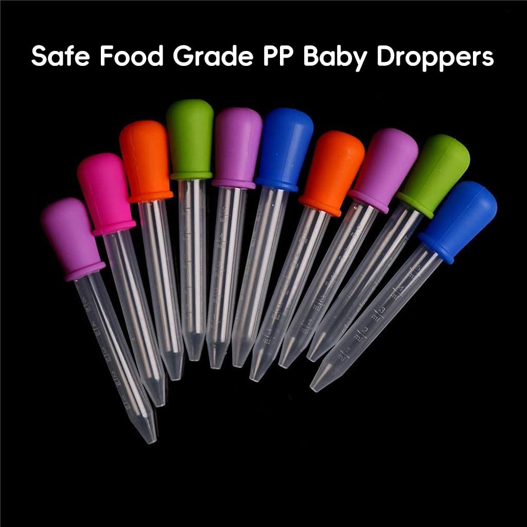 HANNEA Baby Medicine Droppers 10pcs 5ml for Infants with Flat Tip & Silicone Caps | Food Grade PP