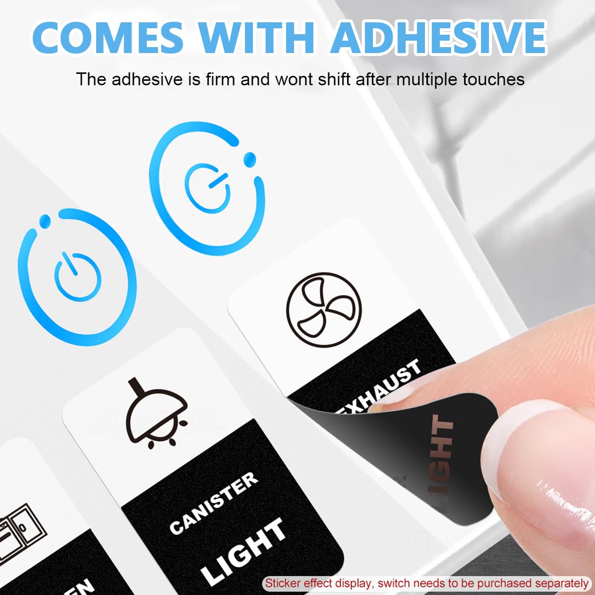 Venzina Switch Label Stickers for Home and Kitchen with 48 Pcs Waterproof Vinyl | Black Rectangular Design