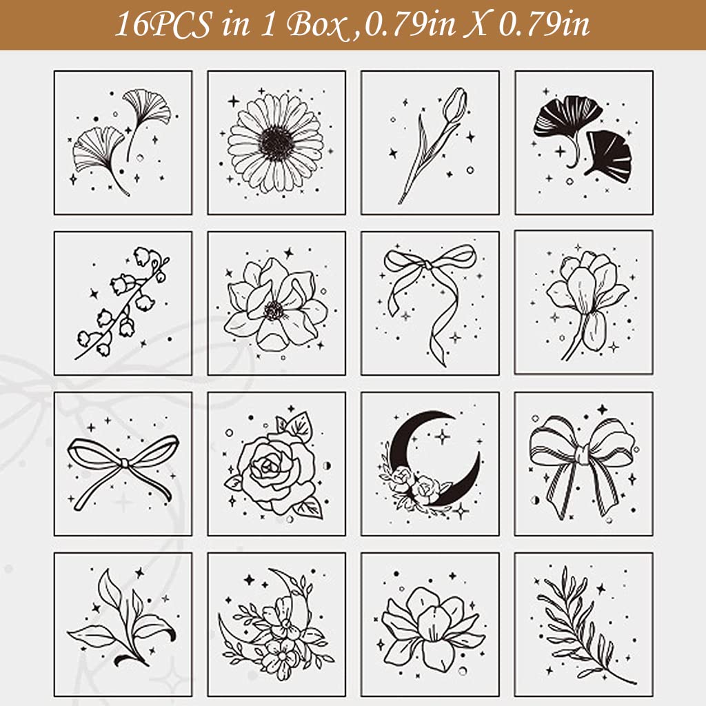 HASTHIP 16Pcs Vintage Wooden Rubber Stamps, Aesthetic Flower Decorative Rubber Stamp Set, Bowknot Flower Leaf Stamp for Art Craft, Journal, Diary, Scrapbook, Letter, Card Making
