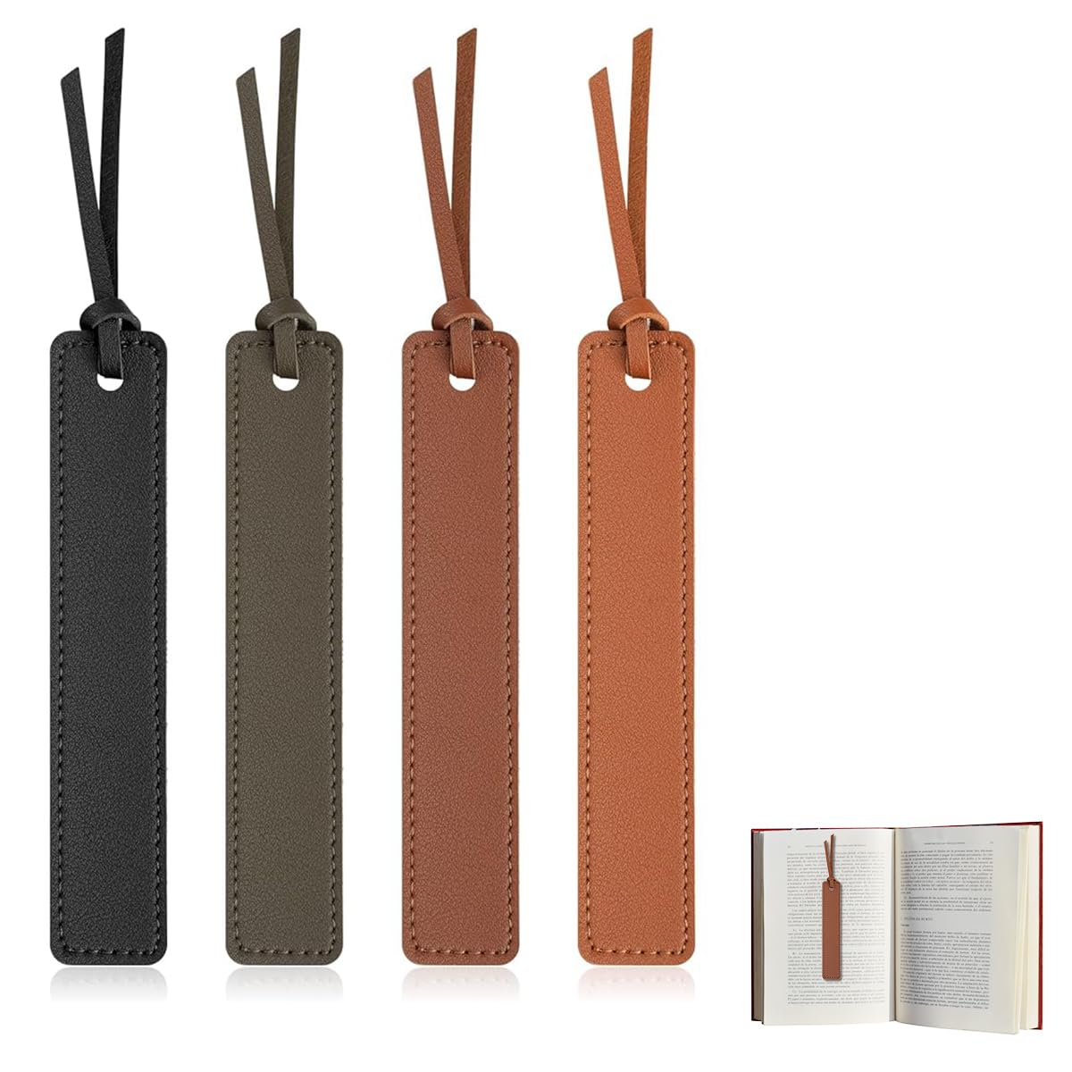 Climberty® 4 Pcs PU Leather Bookmark with Decorative Rope, Classic Stitched Bookmark, Versatile Page Markers, Reading Gifts for Book Lovers, Men & Women, Ideal for Libraries & Classrooms