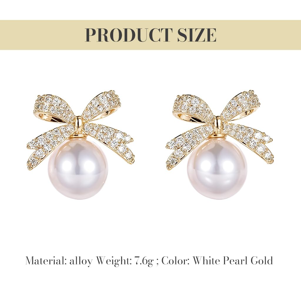 ZIBUYU Bow Pearl Earstuds featuring Rhinestone Embellished Alloy Design for Women | Elegant Gift for Weddings and Birthdays
